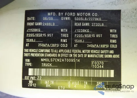 2010 Ford Transit Connect Xl z USA, uszkodzony, nr VIN NM0LS7CN2AT009514